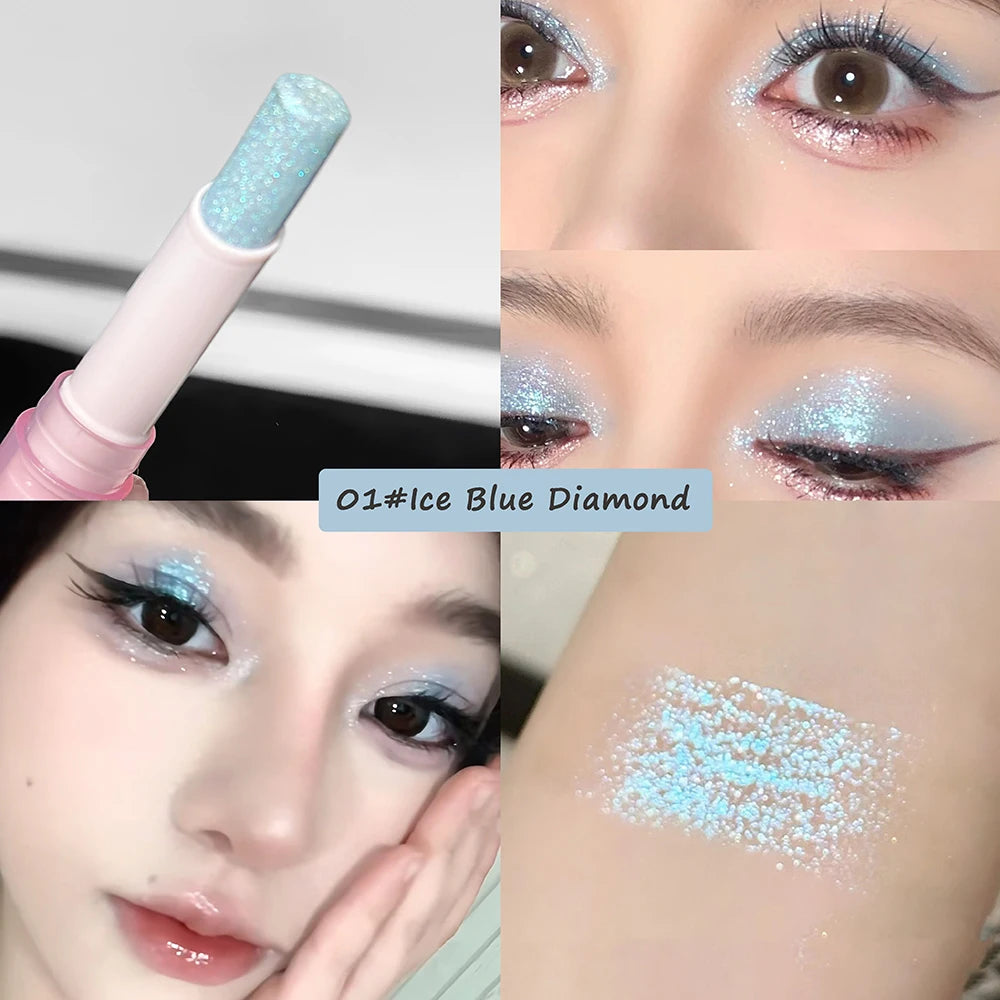 Blue Diamond Jelly Eyeshadow Stick Aurora Glitter Pink Purple Moonlight Highlighter Stick Brighten & Contour Makeup Illuminator Qme 01 2.2g