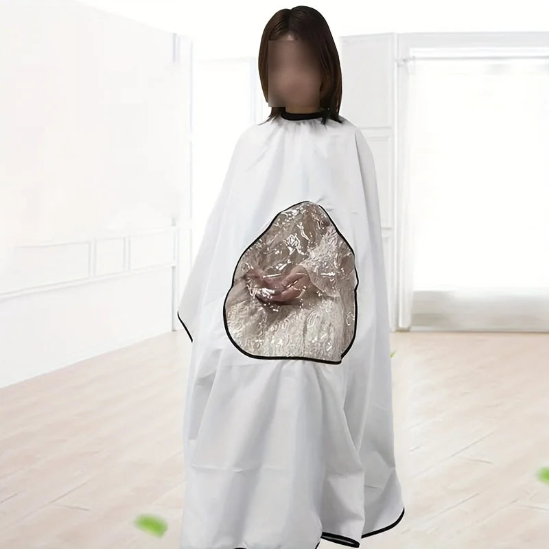 1 hair cutting apron, hair cutting see through bib, shawl, visible hair cutting bib Qme WHITE