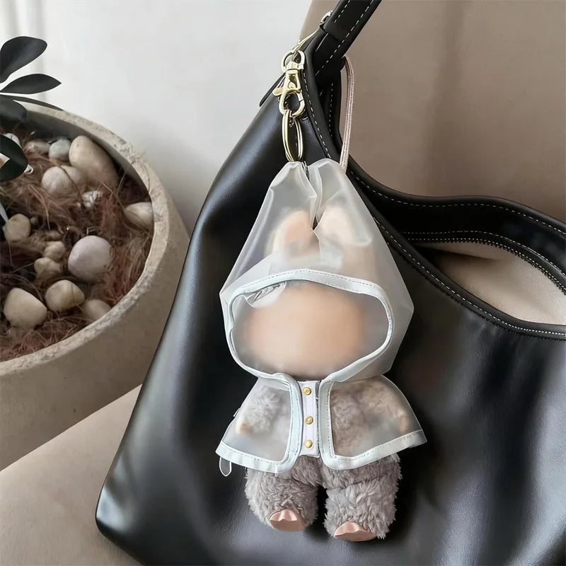 Labubu doll clothing fashion transparent raincoat, suitable for 15-17cm doll outfit, easy to wear (dolls and shoes not included) Qme