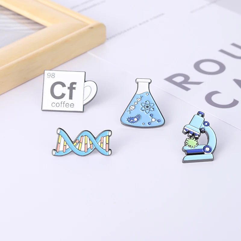 Science Stuff Enamel Pins Tube, Atomic Model,Chemical Symbol, Conical Flask Brooch Badge Gift for Science Enthusiast Wholesale Qme