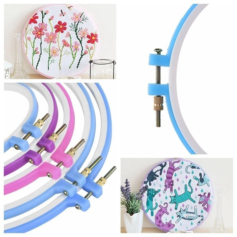 Lot Plastic Embroidery Cross Stitch Hoop Ring Frame Adjustable Sewing Qme