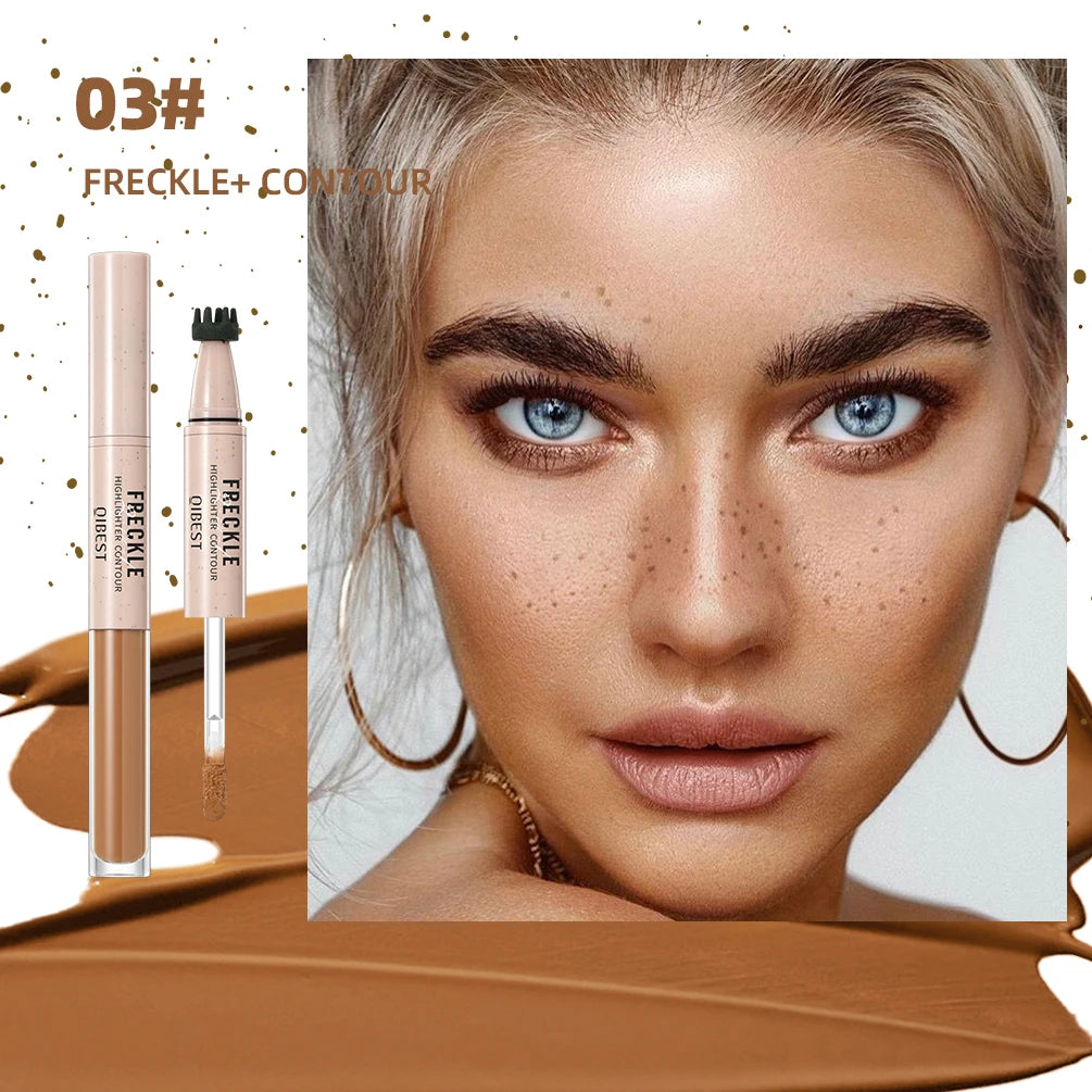 QIBEST Double Ended Freckles Pen Fine Flash Highlight Lasting Matte Concealer Natural 2 In 1 Freckles Contour Stick Cosmetics Qme 03
