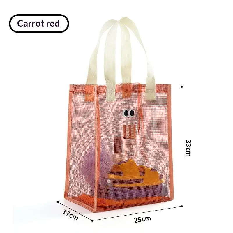 Reusable Mesh Fabric Summer Eye Printing Dacron Casual Handbag Shopping Shoulder Bag Qme Red