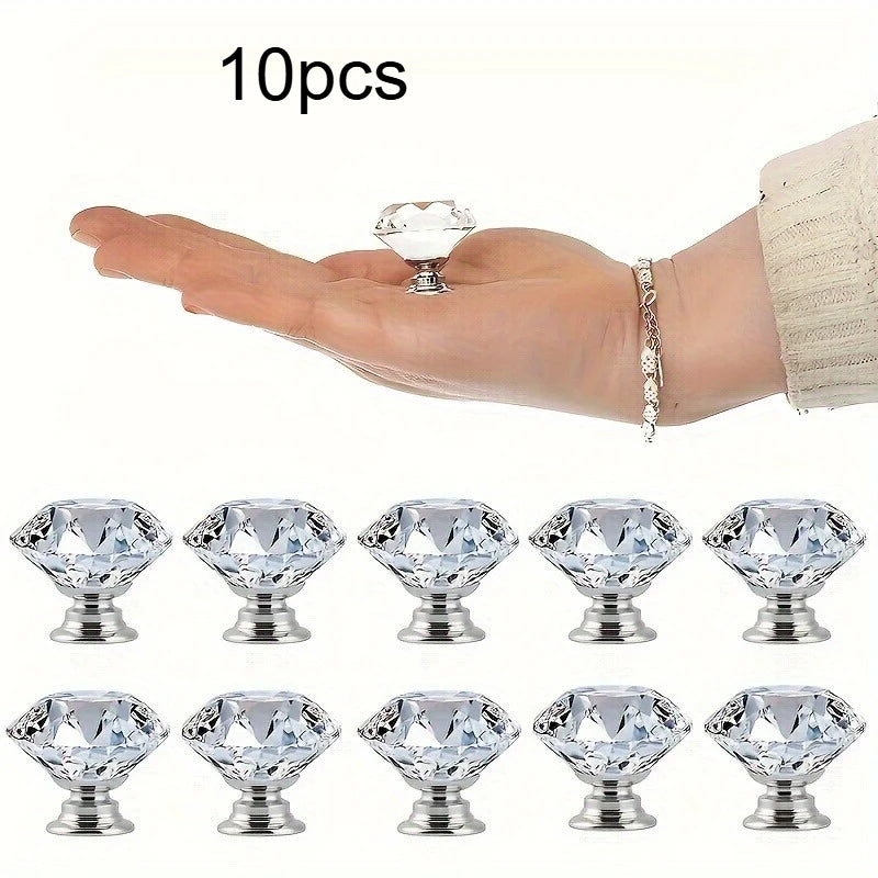 Diamond Crystal Cabinet Knobs, Clear Glass Drawer Pull Handles With Screws For Dresser Wardrobe Cupboard Qme 10pcs