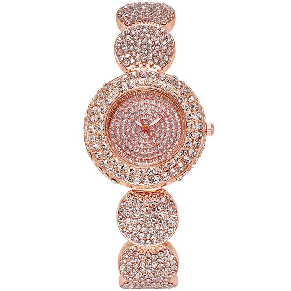 Fashion Pattern Diamond Ladies Watch for women Quartz Women's Watch Girls Lady Clock Bracelet Chains Free Shipping Ladies Dress Qme Rose gold