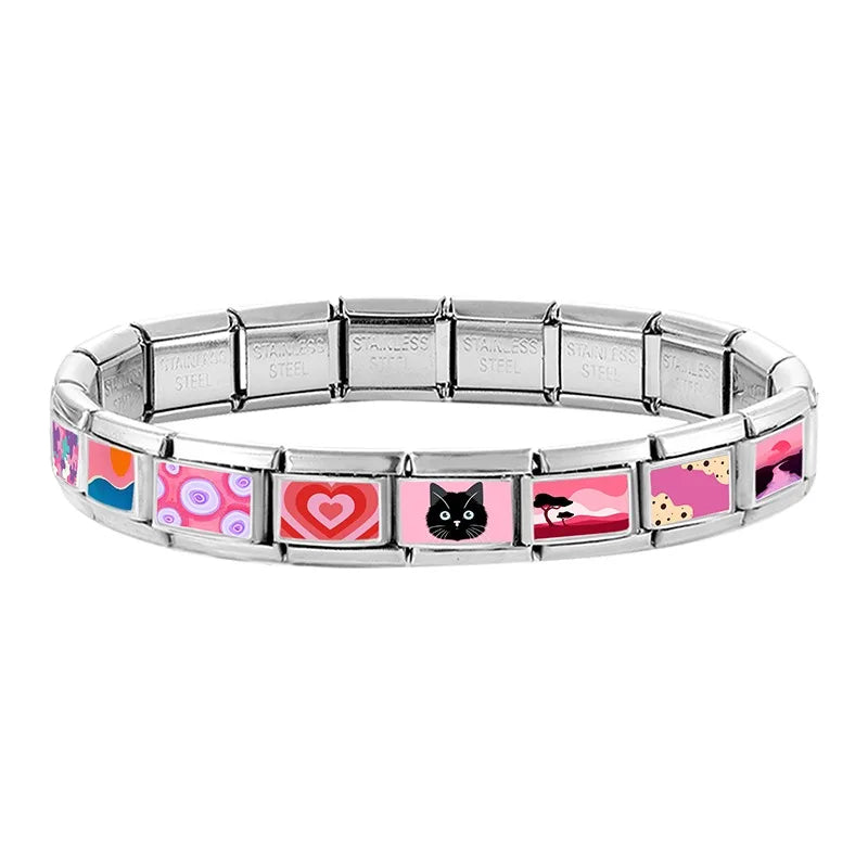 Fashion Pink Love Heart Leopard Print Butterfly Italian Charm Links Fit 9mm Stainless Steel Bracelet Jewelry DIY Making Beads Qme