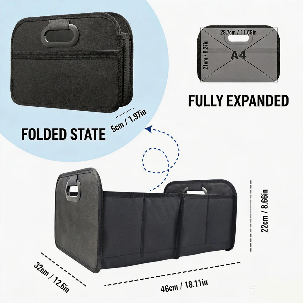 Oxford Fabric Foldable Car Trunk Cargo Bin Collapsible Vehicle Storage Box for SUV Sedan, Space Saving Organizer Qme