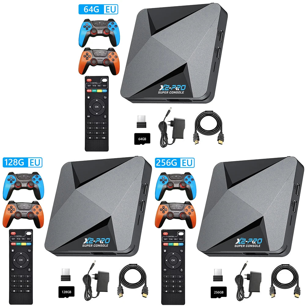 X2 Pro Retro Video Game Console TV Box 65000+ Games with 2 Gamepads Super Console 4K 60+ Game Emulators for DC/Arcade/MAME/Sega Qme