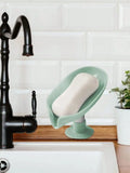 Plastic Soap Holder Leaf Shaped Suction Cup Flowing Tray Box Qme green