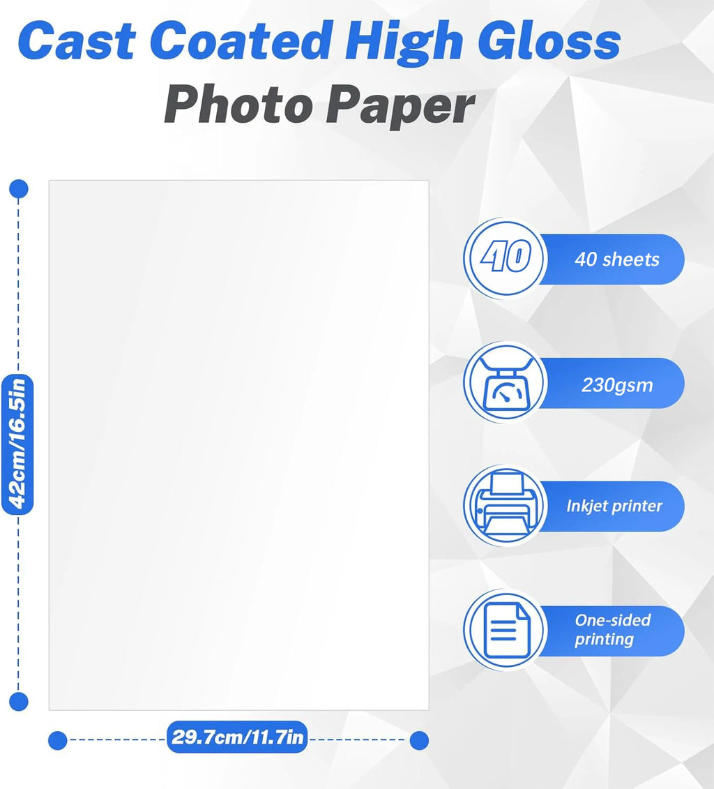 A3 Photo Paper, Waterproof Glossy for Photo Paper，Waterproof Embossed Card Paper Inkjet Photo Paper Qme