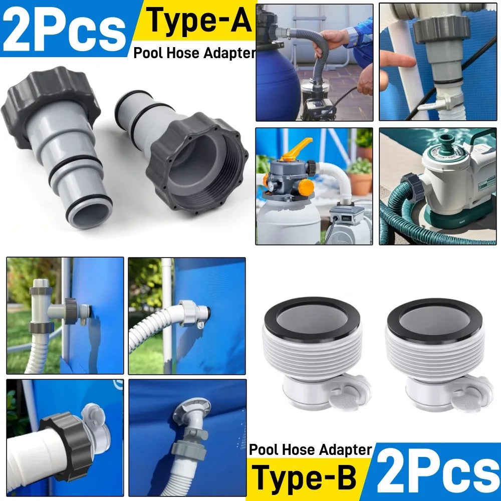 2Pcs Swimming Pool Pipe Hose Adapter Intex Threaded Connection Pump Replacement Hose Adapter Pool Pump Part with Plunger Valve Qme