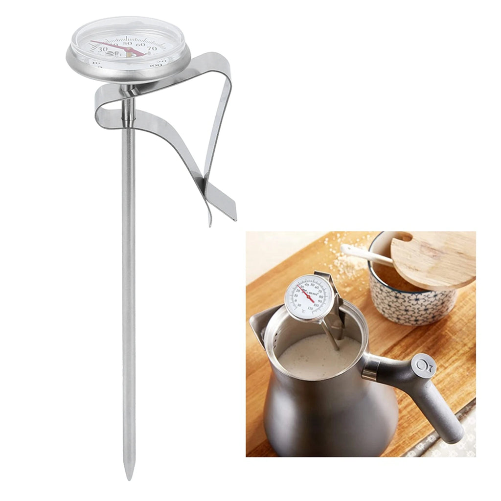 Adjustable Hanging Cooking Thermometer Stainless Steel Temperature Gauge with Clip for Coffee Milk Foaming Kitchen BBQ Tool Qme