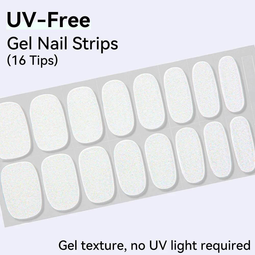 16Tips Pink Red French UV-Free Gel Nail Stickers Sparkly Shinning Qme CMK-0049