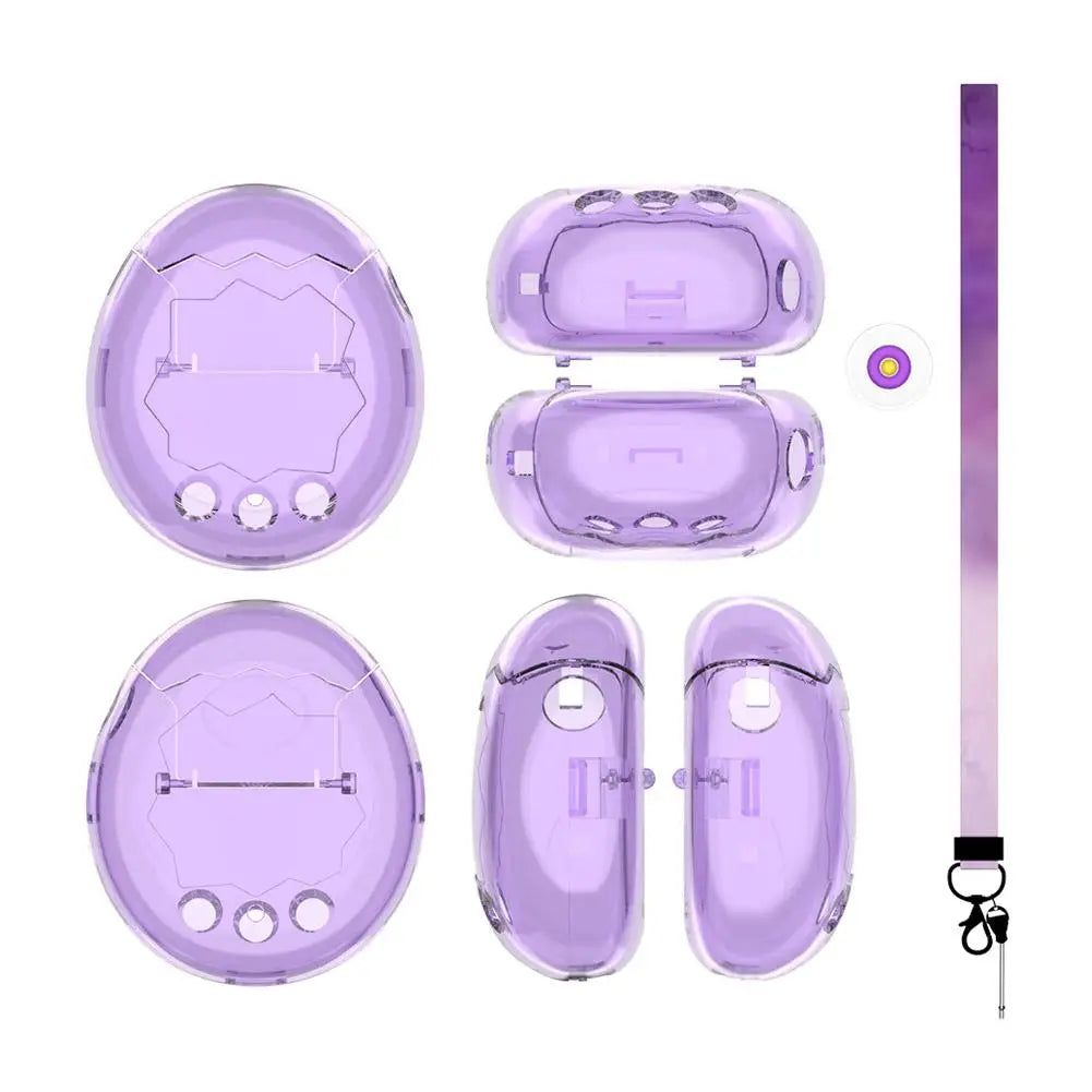 For Tamagotchi Paradise PC Protective Case Transparent Full Cover 360 Shockproof Anti Drop Shell with Lanyard Silicone Cap Qme transparent purplr