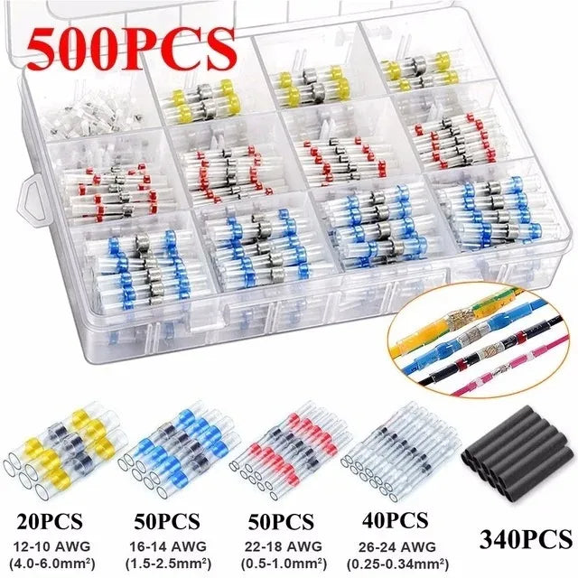 50-300Pcs Waterproof Heat Shrink Tube With Solder Insulated Electrical Wire Terminal Butt Splice Solder Electric Connector Set Qme 500pcs with Box