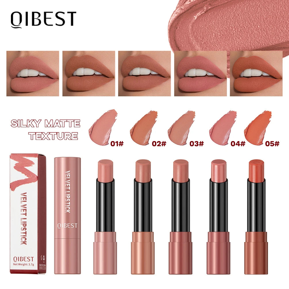 QIBESTNatural Velvet Matte Lipstick Long-lasting 10 Color Lip Stain Lightweight Moisturizing Lip Balm Women Makeup New Lip Tint Qme