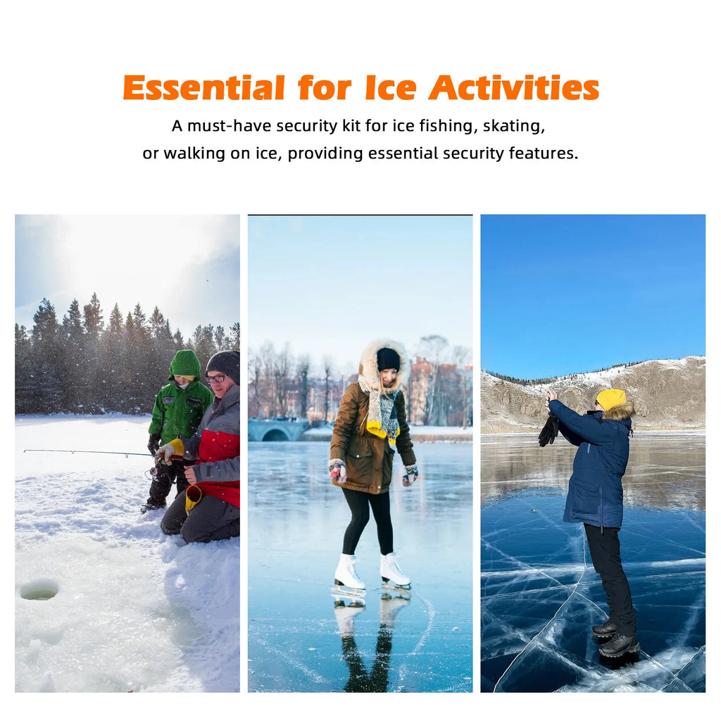 Fishing Ice Auger Retractable Ice Drill with Whistle Protection Set Safe Reliable Long Stretch Rope for Skating Ice Fishing Qme
