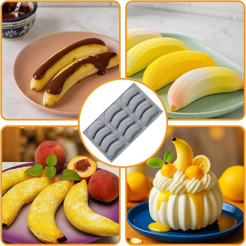 12 Cells Banana Design Food Grade Silicone Cake Molds Fruit Mousse Qme