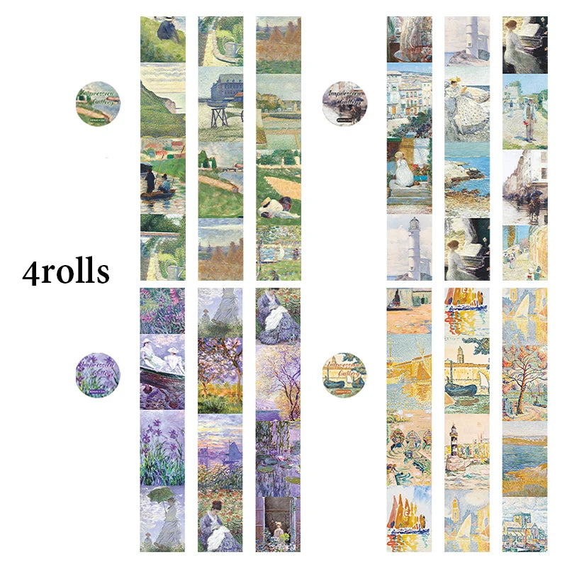 4 Rolls Impression Gallery Classic Art Washi Tape, World Famous Paintings, Vintage Journal Scrapbooking Material Qme A