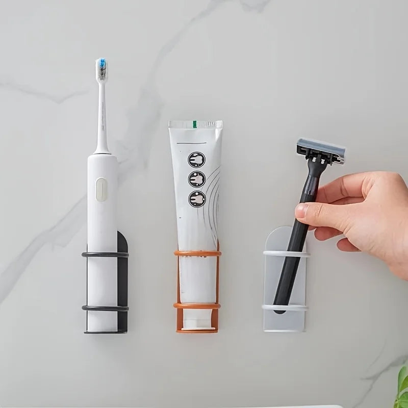 wall mounted toothbrush holder, no drilling required, durable material, shaver holder storage rack, toothbrush storage rack Qme White