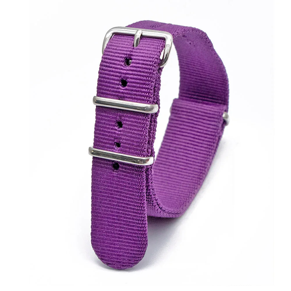 F Nylon Watch Band Watch Straps Replacement with Stainless Steel Buckle for Men and Women's Watch Band Replacing 18 20 22 24MM Qme Purple 18mm