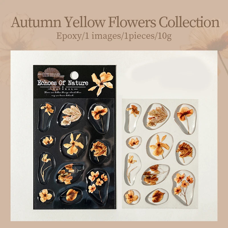 1 Sheet Pressed Dried Flower Theme 3D Clear Epoxy Decorative Stickers for DIY Craft, Scrapbook, Gift Wrapping, Birthday Present Qme 6