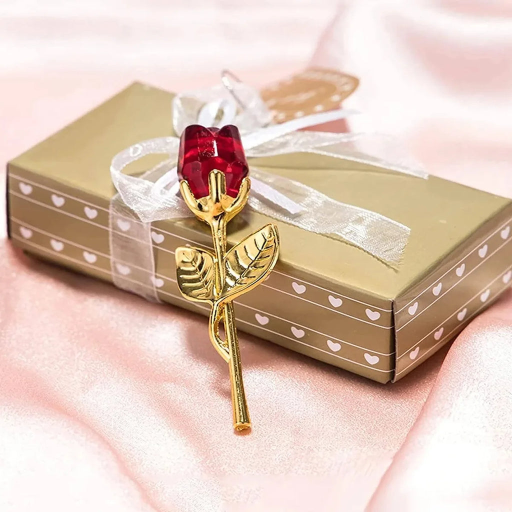 1pc Glass Rose Mini Crystal Flower Artificial Flowers Room Ornament Office Desktop Decoration Wedding Party Valentine's Day Gift Qme