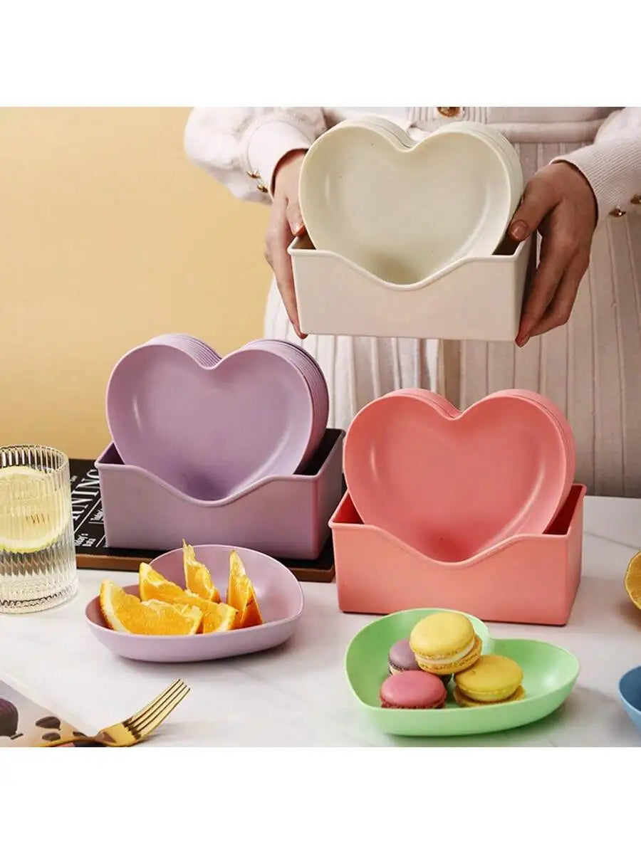 1 5 10 Plastic Heart Shaped Dinner Plate Red Pink Themed Fruit Snacks Qme