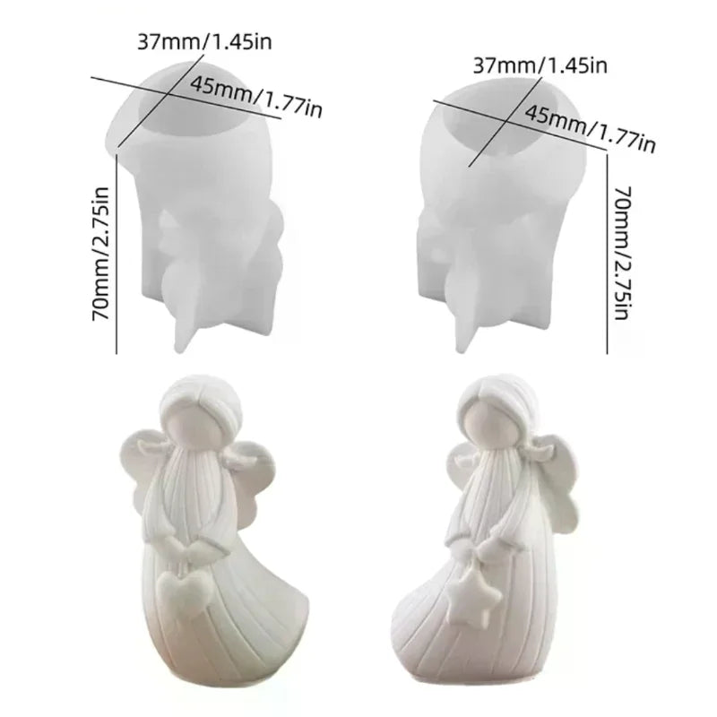 2Pcs DIY Handmade Angel Plaster Resin Moulds With Heart Star Designs 3D Angel Silicone Moulds Decorative Sculptures Craft Qme
