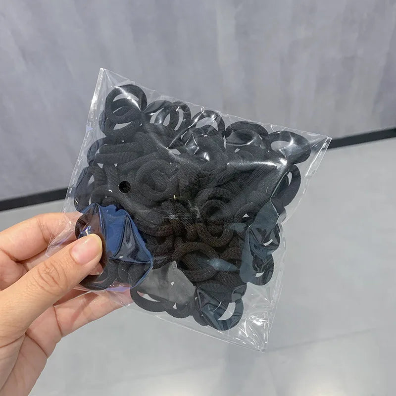100Pcs Colorful Basic Nylon Ealstic Hair Ties For Girls Ponytail Hold Scrunchie Rubber Band Kid Fashion Hair Accessories Qme black