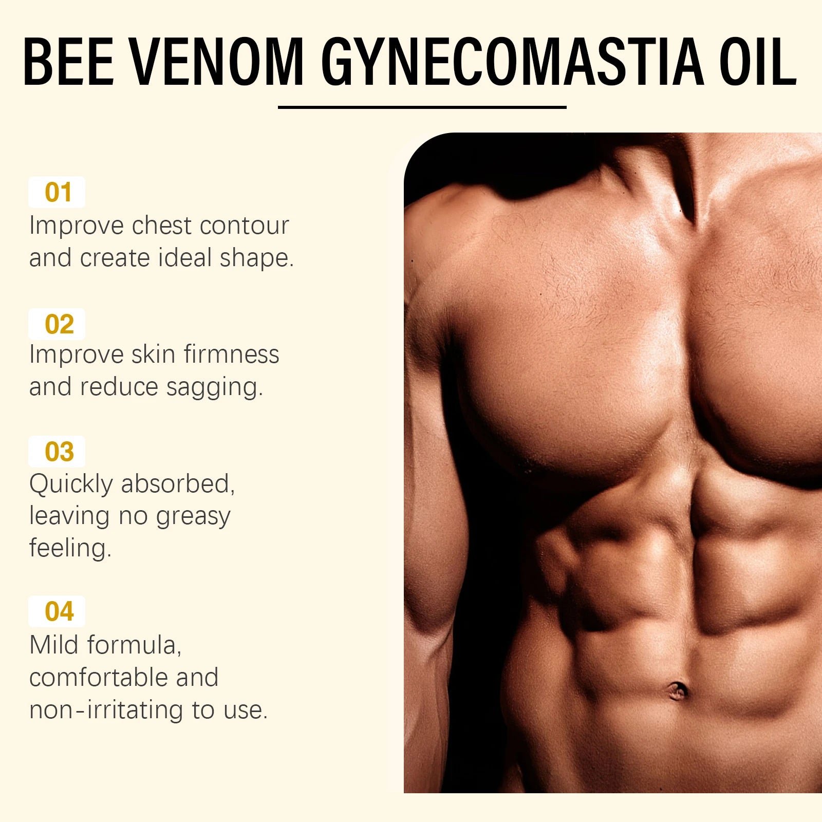 Bee Venom Men's Chest Massage Oil Firming Nourishing Care for Chest Contouring Tightening Elasticity Oil Men's Chest Skin Care Qme