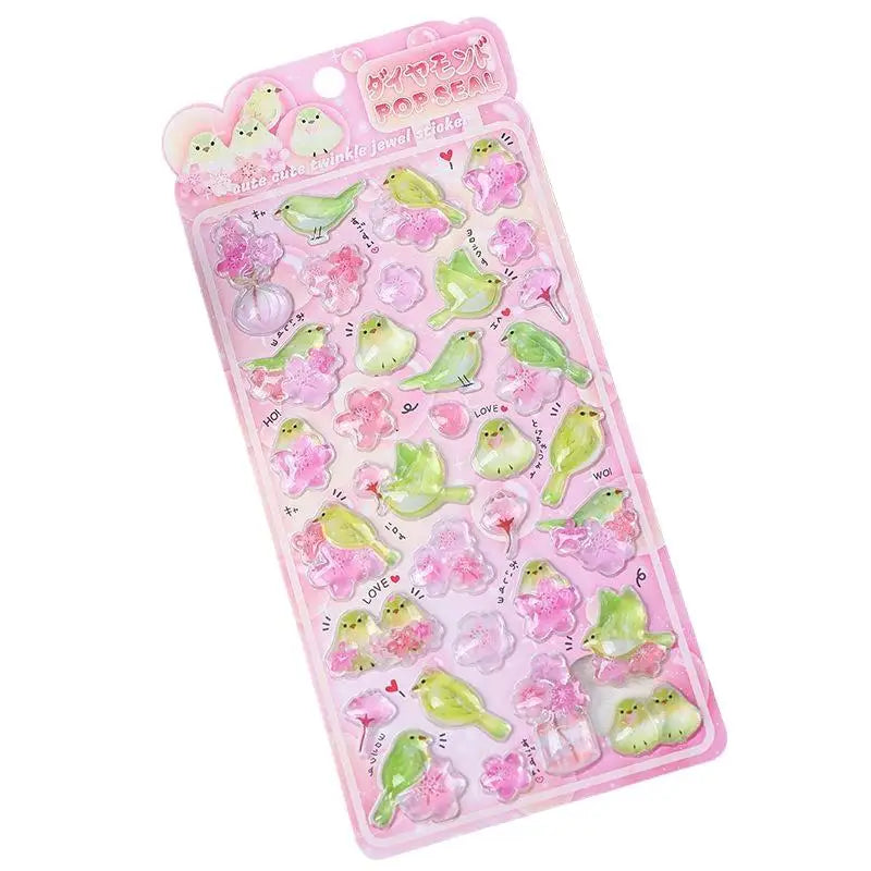 Cute Cartoon Bird Stickers 3D Relief Crystal Sticker Laptop Phone Case Scrapbooking Decals DIY Stationery Decoration Lovely Gift Qme