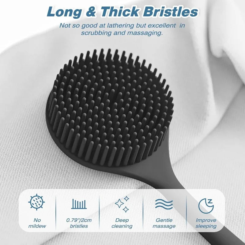 Silicone Scrubber Long Handle Double Sided Exfoliating Massage Qme