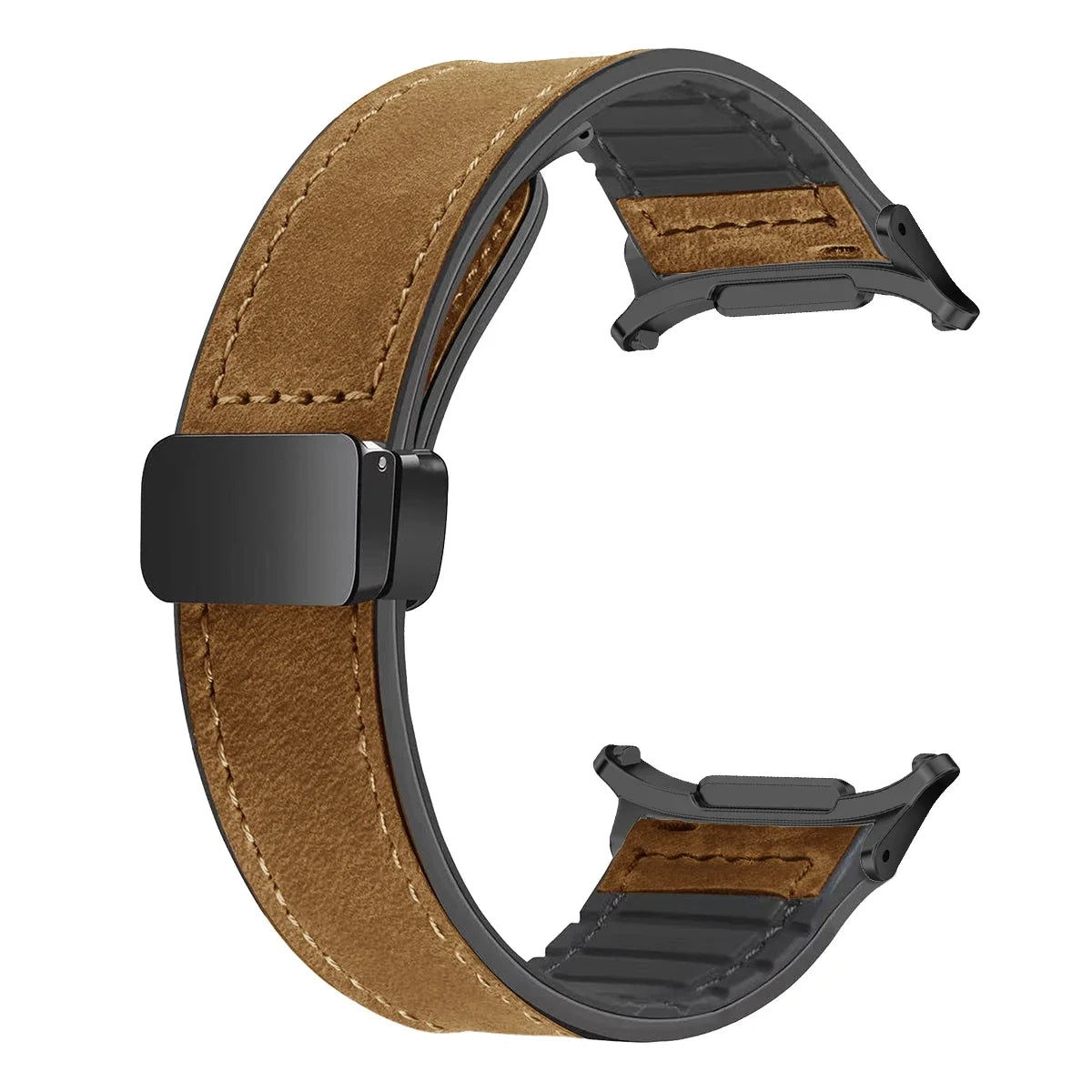 Leather Silicone Strap For Samsung Galaxy Watch 7 Ultra 47mm Magnetic Band Bracelet for Galaxy Watch 7 Ultra 47mm Correa Qme Brown-B For watch 7ultra47MM