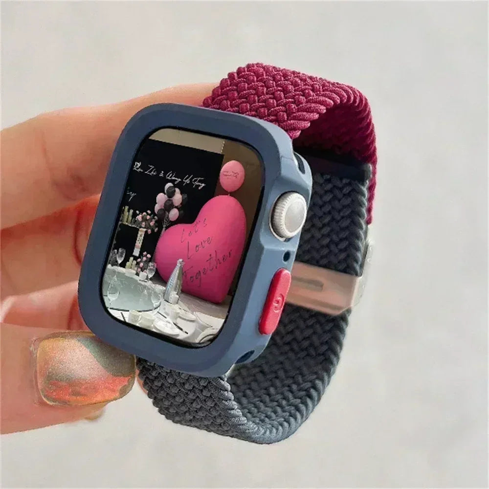 Candy Silicone Case+Strap For Apple Watch Series 9 8 7 45mm 41mm Band SE 6 5 4 44mm 40mm Nylon correa Strap iwatch Ultra 2 49mm Qme