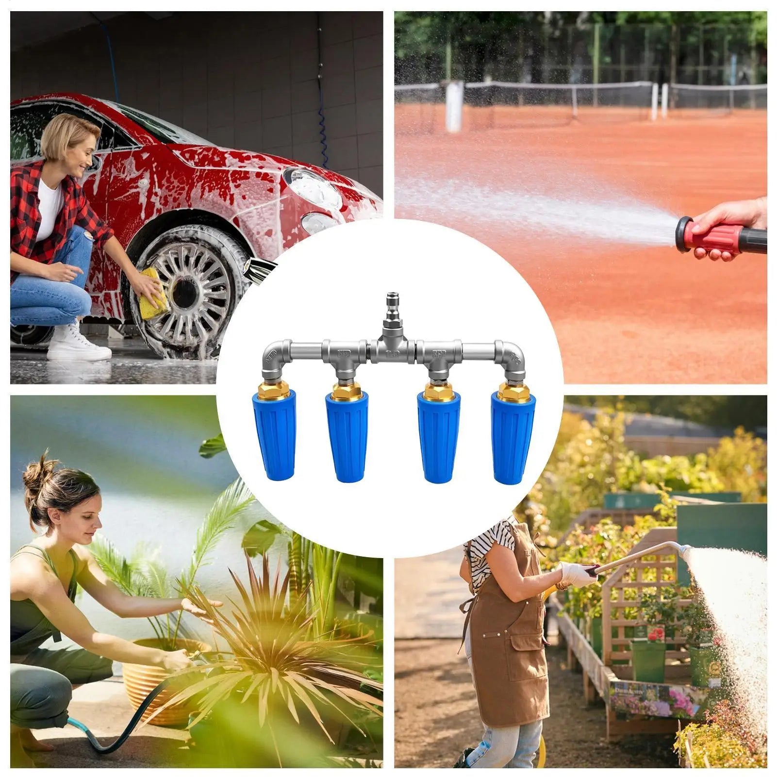 High Pressure Hose Nozzle Quad Ergonomic Stainless Steel Washer Quick Connect Garden Hose Nozzle For Car Washing Watering Qme