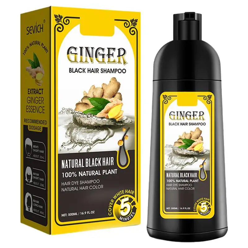500ml Ginger shampoo coconut Shampoo Natural Hair Dye Shampoo Blacking Gray Hair Dye Black Shampoo For White Coloring Qme