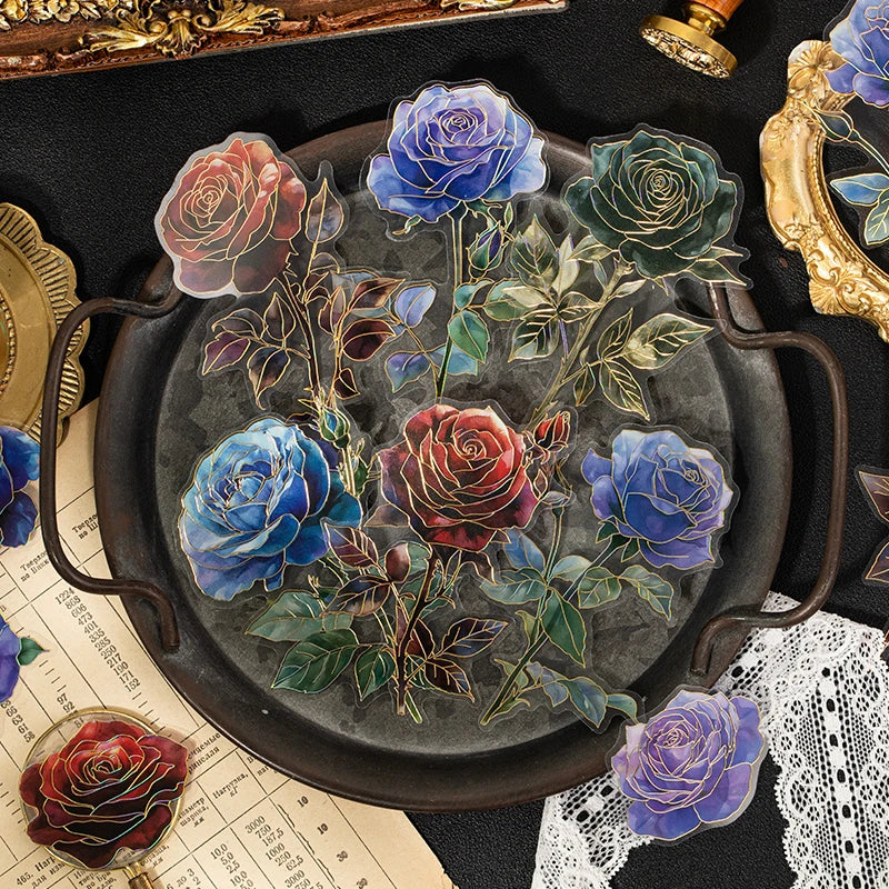 10 pcs Retro Rose Sticker Decor Junk Journal Collage Materials Diary Album Planner DIY Scrapbook Stickers Aesthetic Stationery Qme