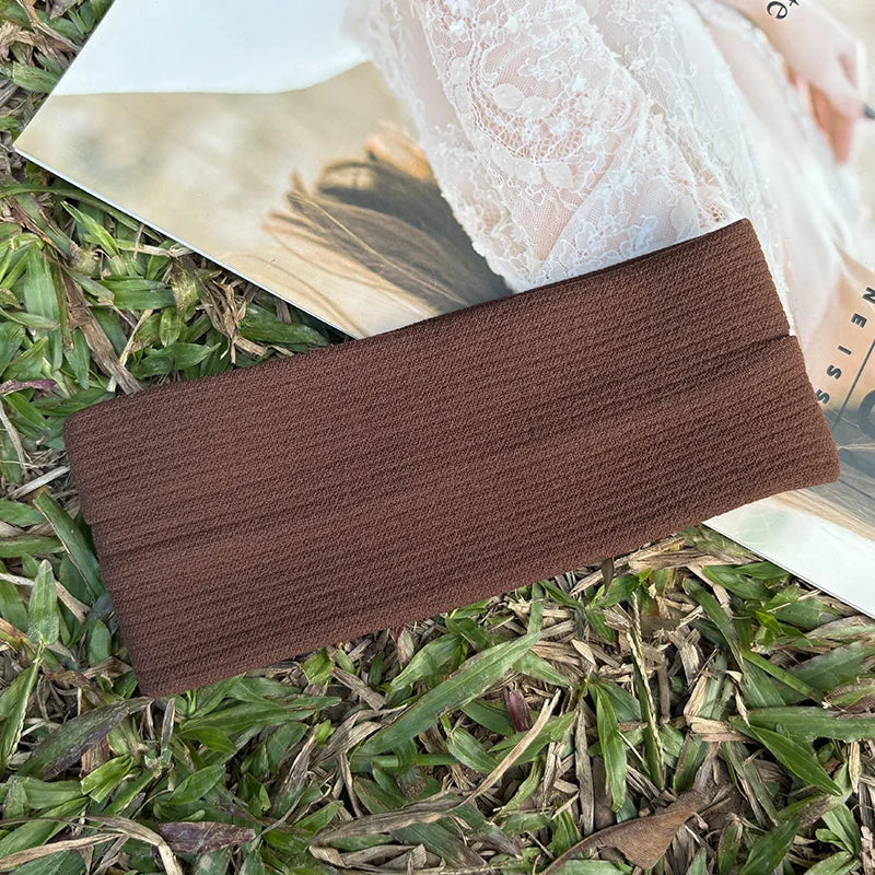 Sweatproof Sports Wide Elastic Headbands Men Women Thick Gym Cosmetic Qme Brown Size fits all