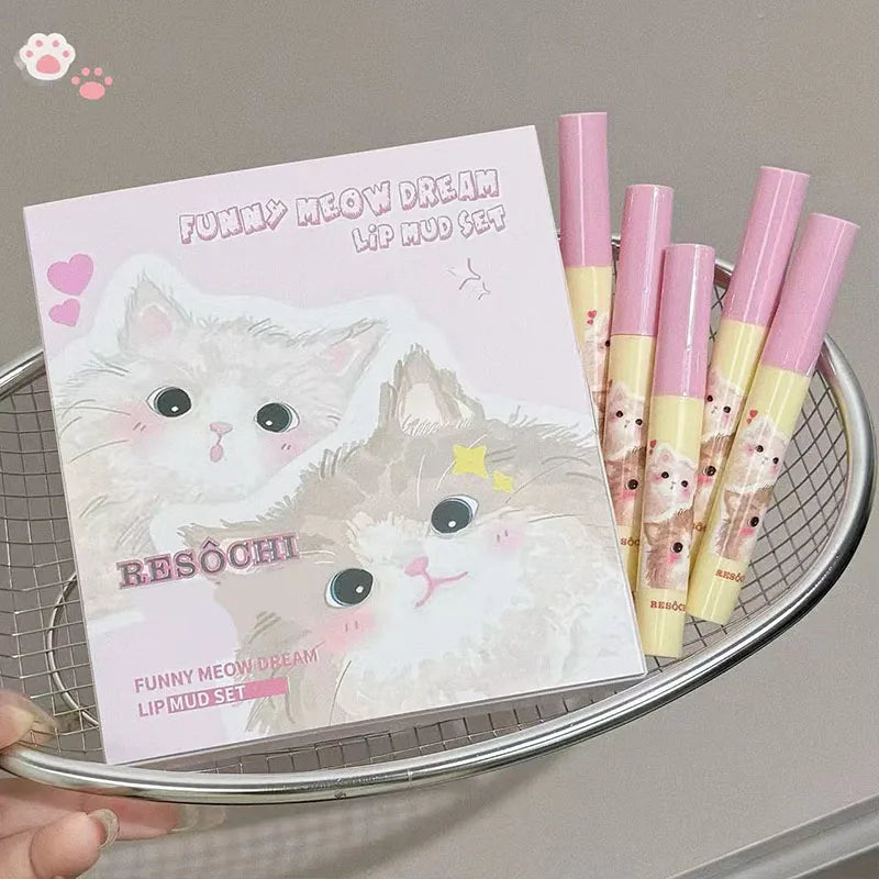 Lip Mud Kawaii Cat Velvet Nude Lipstick Matte Texture Silky Easy Qme