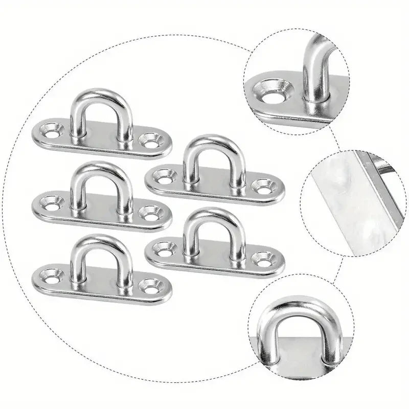 5-Piece Heavy-Duty Stainless Steel Eye Plate Hooks - Wall & Ceiling Mount, U-Boat Design For Garage Hammocks And More Qme