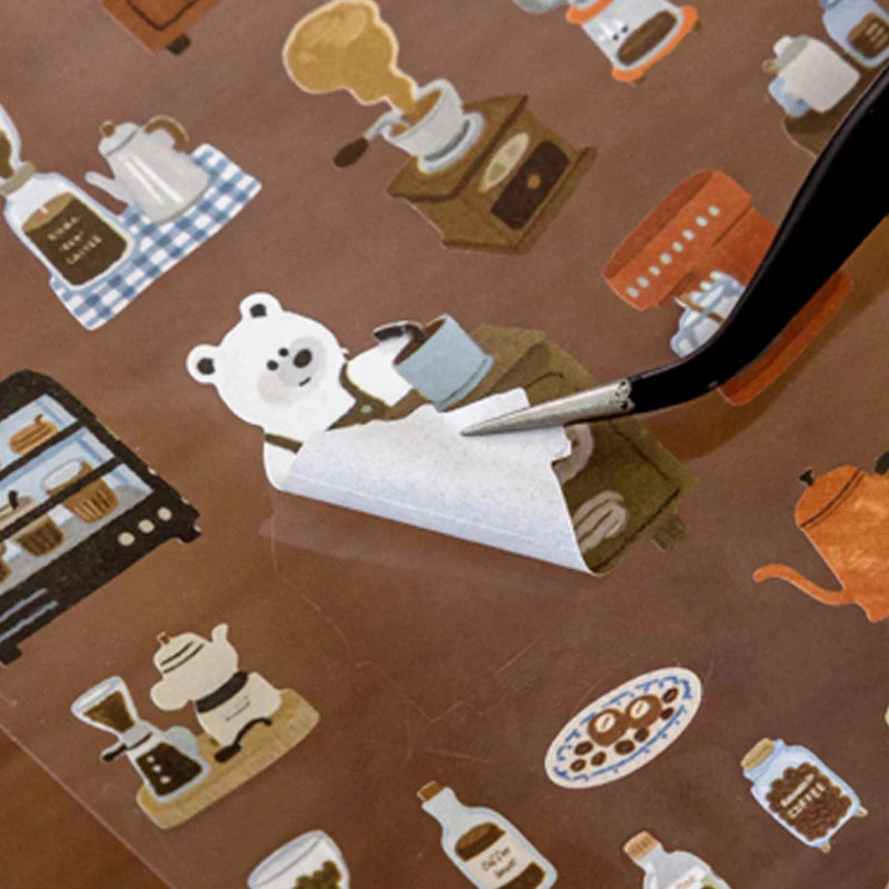 Cute Pet & Coffee Themed Decor Stickers, Healing Stationery Gifts, Perfect for Junk Journal, Bottle & Phone Case Decoration Qme