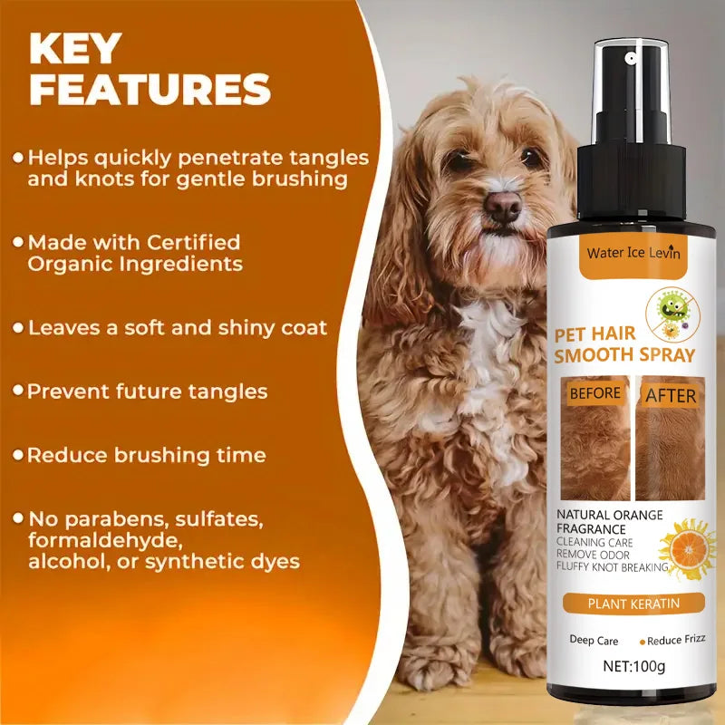 Pet Hair Smoothing Care Spray, Containing Gentle Ingredients, Deeply Moisturizes and Hydrates the Hair. Just One Spray Can Soften and Make Your Pet's Fur Smoother and Shinier. Qme