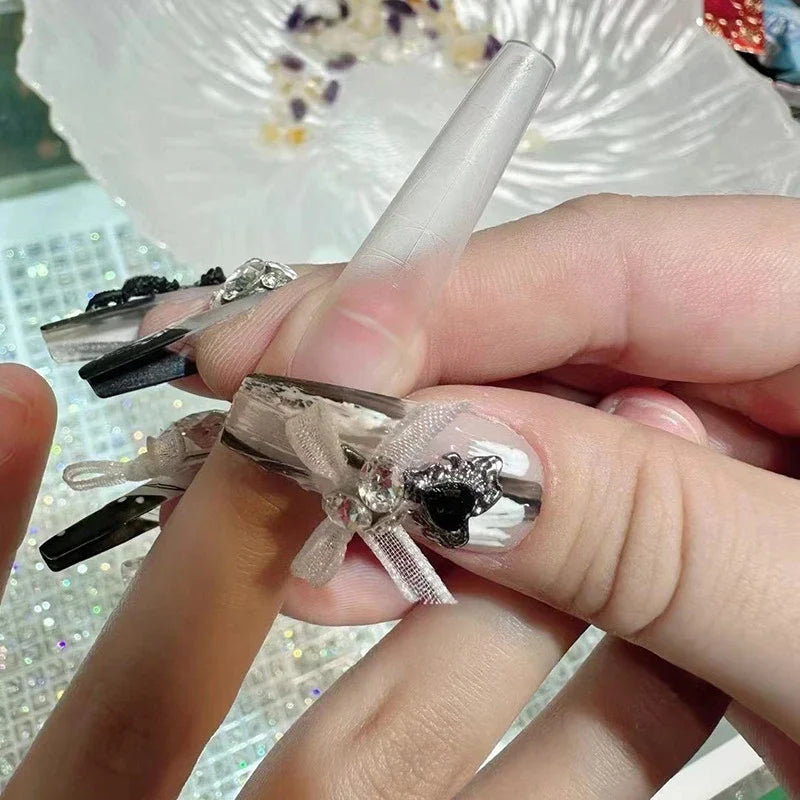 Fake Nails Long Trapezoid Auxiliary Lines Box Acrylic Finger UV Gel Qme