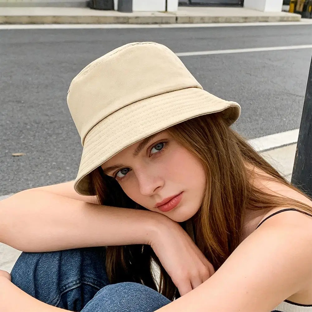 Fisherman Hat Solid Sun Bucket Hats Fot Men Women Anti-UV-Protection Qme