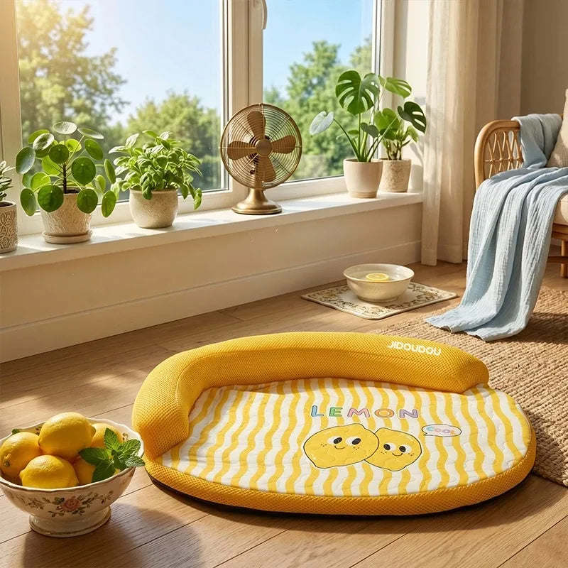 A 1Piece Pet Cooling Sofa Bed For Spring Summer, Breathable Removable Washable Bed Mat For Small Medium Dogs And Cats Rest Qme Yellow 40-30cm