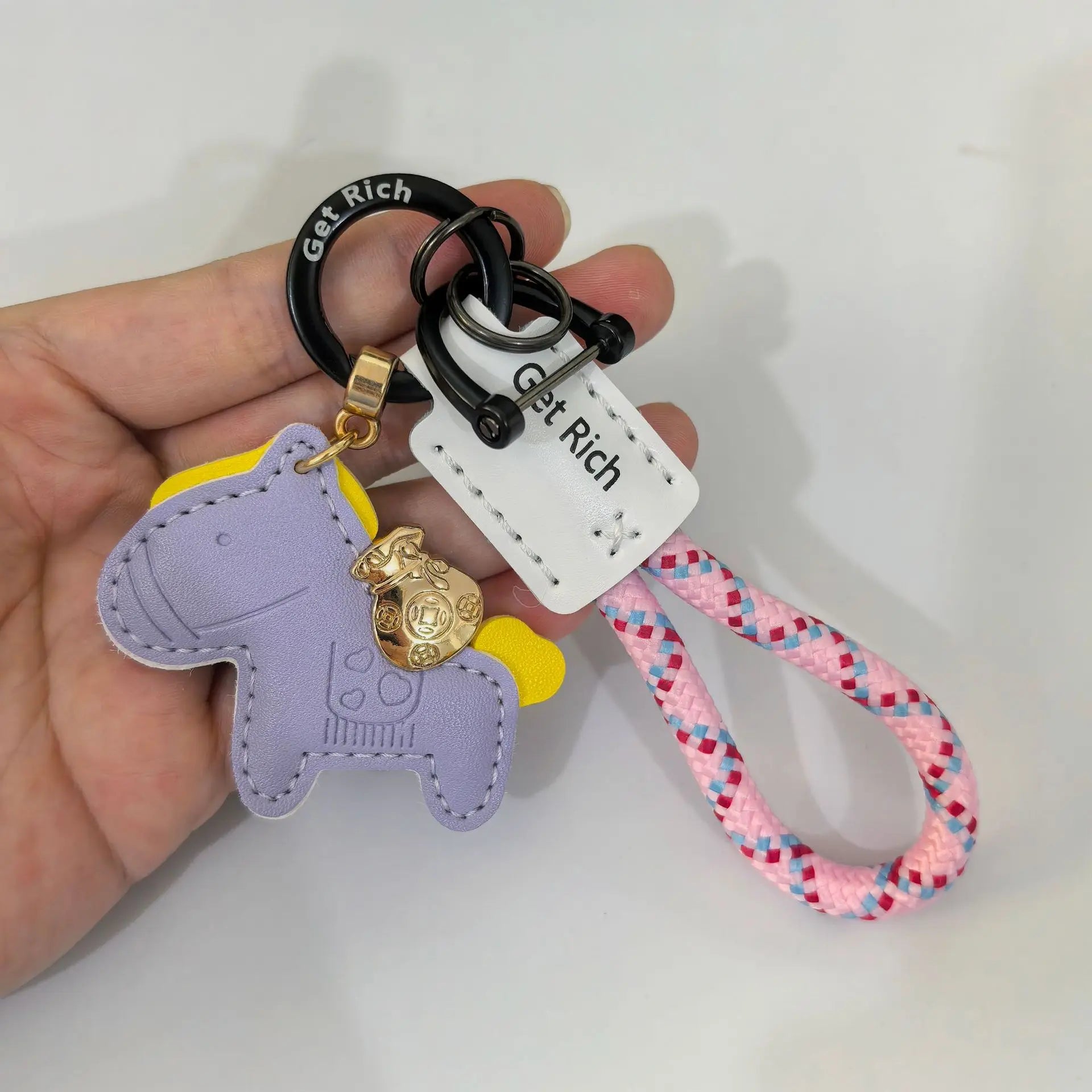 Money Soon Keychain Pendant Handmade Leather Car Key Chain Bag Cute Qme PURPLE