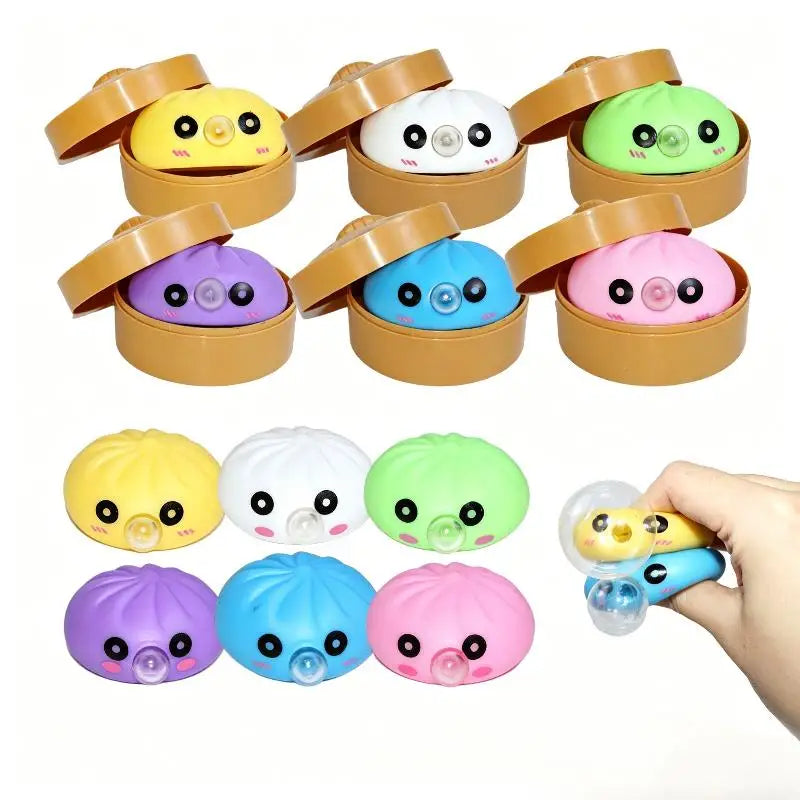 Cute Bubble-blowing Squeeze Bun Steamer Basket Toy Squishy Dumpling Qme