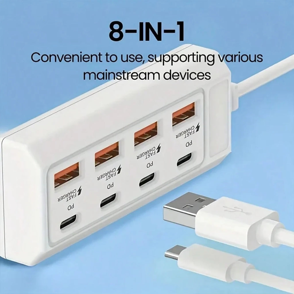 8-Terminal Station Fast Charging USB Hub Equipped 4 PD Ports 25W Qme