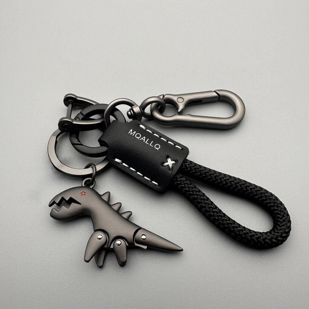 Cute Cartoon Little Dinosaur Keychain Exquisite Leather Rope Car Key Qme B with Black